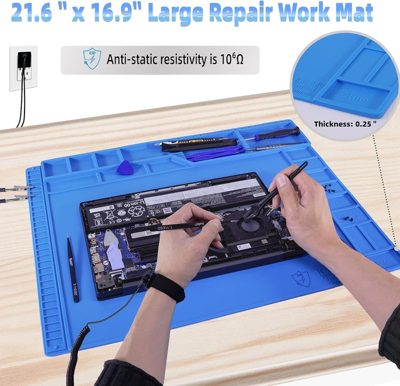 Kaisi Large Anti Static Mat with Grounding Accessories,Heat Resistant Silicone Soldering Mat,Magnetic Work ESD Pad for pc building, Electronics, Laptop, Cellphone Repair Soldering 21.6" x 16.9" - Image 3